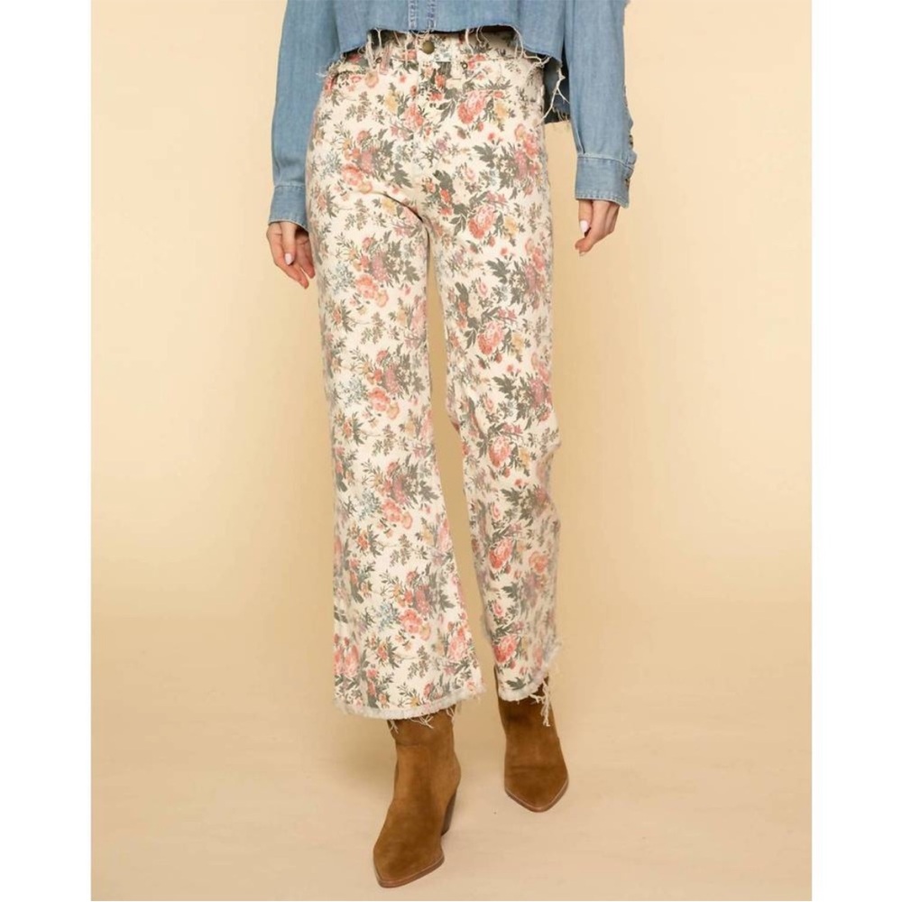 NEW THE GREAT. kick bell jean in cream enchanted floral size 25‎